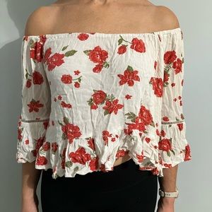 🌺Streetwear Society Floral Off Shoulder Bell Sleeve Crop Top Size M